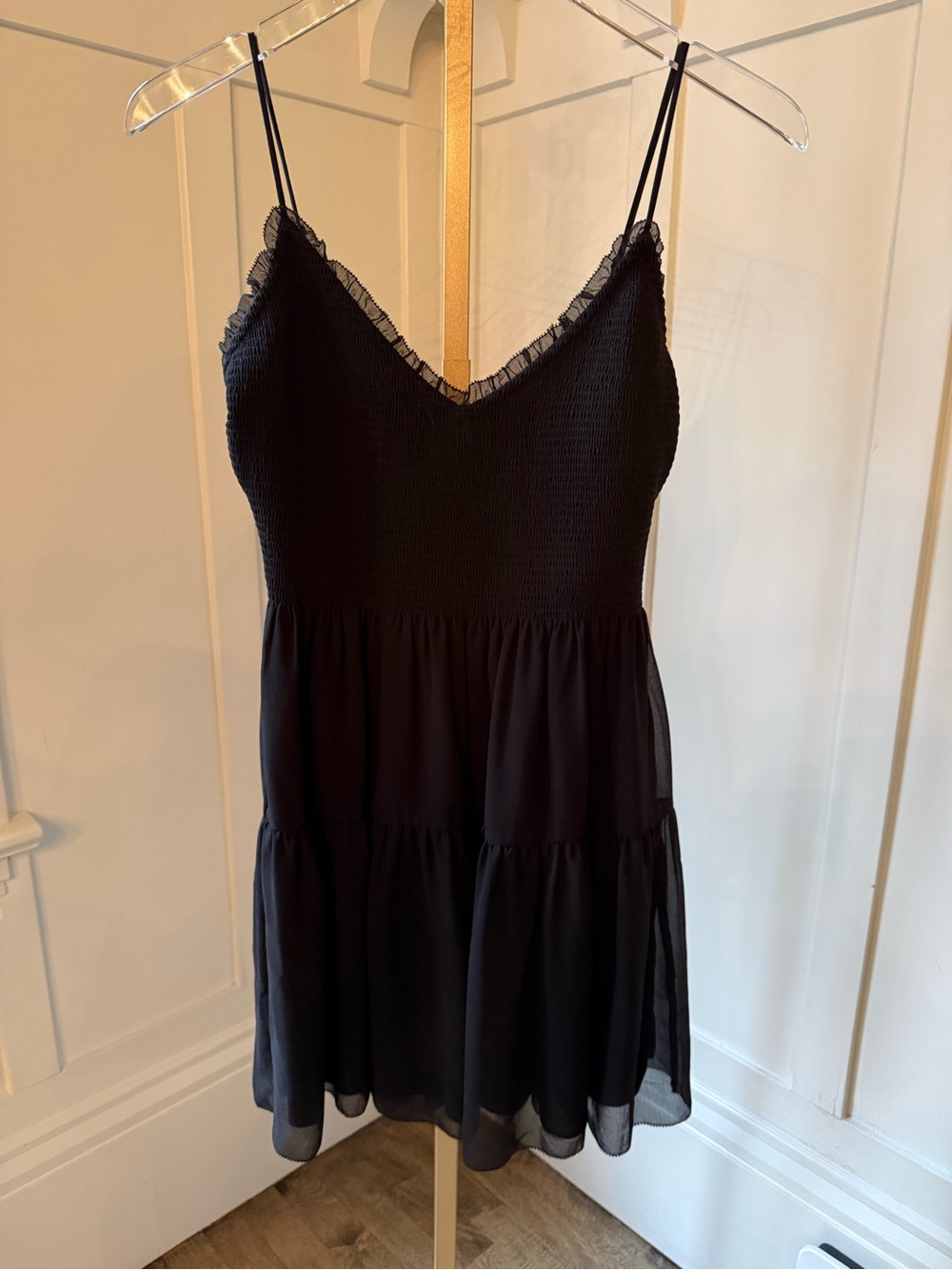 Aritzia Wilfred Small Black Spaghetti Strap Organza Tiered Mini Dress